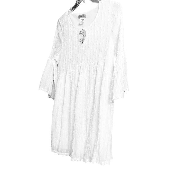 PAISLEY VINE BELL SLV RND NECK MIDI WAIST DRESS, WOMEN, M-WHITE/IVORY, LACE TRIM - Picture 4 of 12